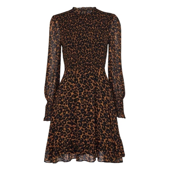 Whistles Classic Leopard Shirred Long Sleeve Mini Dress Size US 4 - Picture 6 of 11